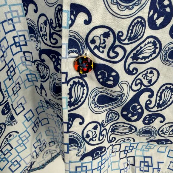Luchiano Visconti Shirt Men's Medium Blue & White Paisley Geometric Print Luxury - Picture 2 of 11